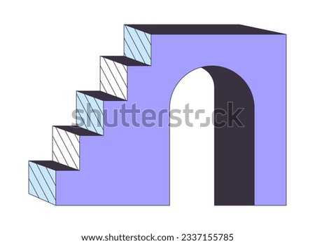 Pedestal with arch flat line color isolated vector object. Stone stairs. Editable clip art image on white background. Simple outline cartoon spot illustration for web design