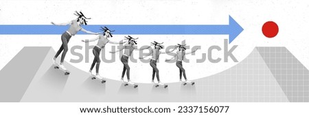 Photo collage artwork of funky smiling lady riding skateboard achieve target isolated graphical background