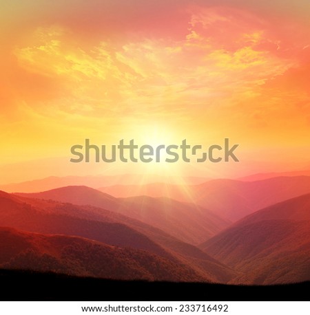 Sunset in the mountain Royalty-Free Stock Photo #233716492
