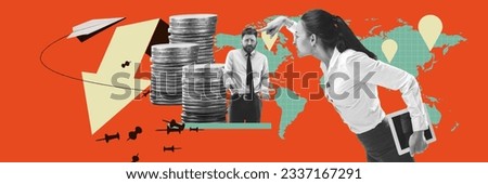 Business woman, project manager shouting at employee, being angry. Financial crisis. Trade market. Contemporary art collage. Concept of leadership, control and business, office, management, career