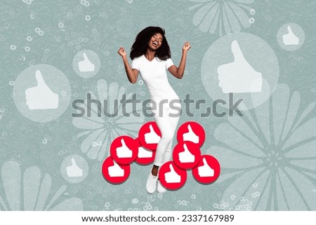 Poster banner 3d collage picture of crazy carefree afro american girl have fun celebrate blog popularity isolated on painted background