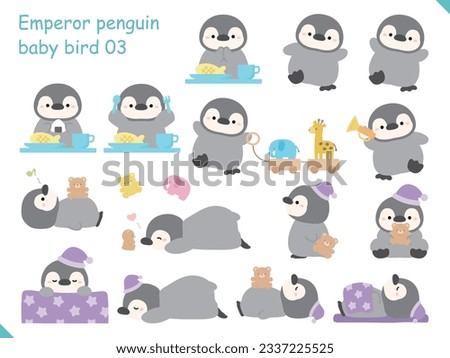 Set of cute baby penguins with different activities. Vector illustration. Royalty-Free Stock Photo #2337225525