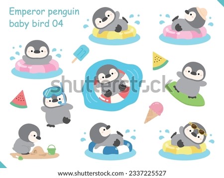 Set of cute baby penguins and ice cream. Vector illustration in cartoon style. Royalty-Free Stock Photo #2337225527