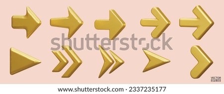 Set of gold vector arrows. Shiny 3d gold Arrows icon. Arrows Cartoon minimal style collection. 3d vector illustration.