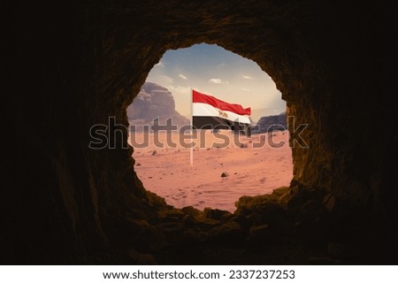 Vintage cave with With the flag of Egypt in the Sinai desert Royalty-Free Stock Photo #2337237253