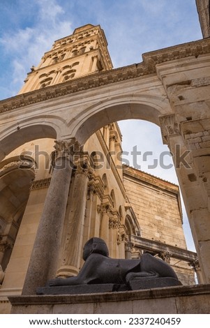 A 3,500 year old Egyptian Sphinx in Peristil Square, in front of Saint Domnius Cathedral in Split, Croatia Royalty-Free Stock Photo #2337240459