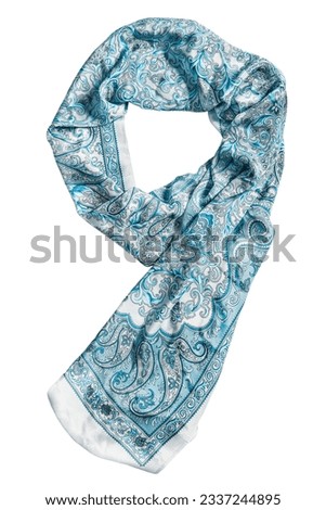 Blue silk tied scarf isolated on white background