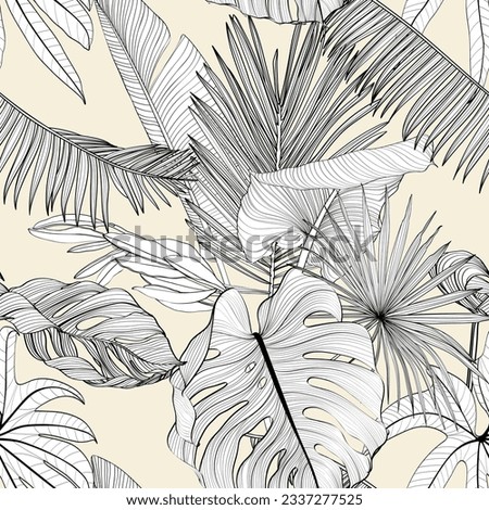 Elegant seamless pattern with  hand drawn line tropical leaves. Floral pattern. Vintage  background. Royalty-Free Stock Photo #2337277525