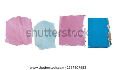 Pink and blue papers torn from a magazine for using as ransom note letter background with clipping path Royalty-Free Stock Photo #2337309683