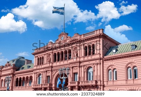Casa Rosada, office of the president of Argentina located on landmark historic Plaza de Mayo. Royalty-Free Stock Photo #2337324889