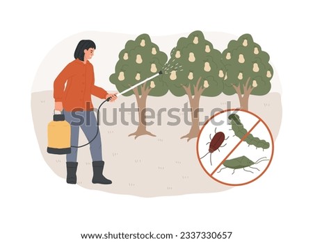 Garden pests isolated concept vector illustration. Garden maintenance, plant insects, spray insecticide, natural pesticides, harvest damage, viral disease, natural pest control vector concept.