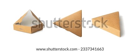 Empty Triangle Paper Box, Single Pizza Slice Brown Cardboard Package, Triangular Box Isolated on White Background, Clipping Path Royalty-Free Stock Photo #2337341663