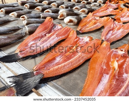 Dried common snakehead fish in the open market, Thailand.