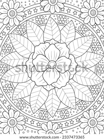 Magical Garden Coloring Page. Floral Background Coloring Page. Flowers Adult Coloring Page.