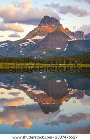 Mount Wilbur Close up seen from Many Glaciers Mountains in Glacier National Park
