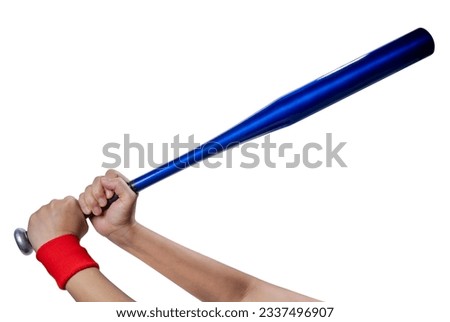 Woman hand holding Baseball bat isolated on a white background With clipping path.