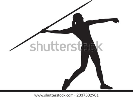 Graceful Javelin Pose: Silhouette of a Woman Thrower, Javelin Athlete in Action: Female Silhouette Illustration Royalty-Free Stock Photo #2337502901