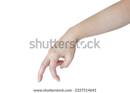 Woman hand walking gesture isolated on white background