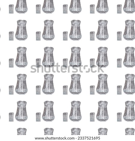Seamless abstract pattern of jug and glass. monochrome scratched background texture. Isolated with white background.