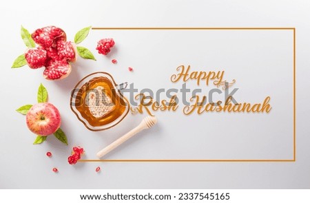 Rosh hashanah (jewish New Year holiday), Concept of traditional or religion symbols with the text on pastel background. Royalty-Free Stock Photo #2337545165