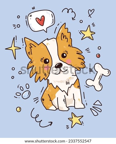 cute vector card with fun dog. hand drawn character. colorful illustration.
