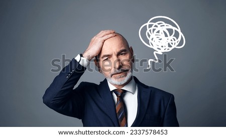 Depressed middle-aged white man in a suit. Facial expression. Royalty-Free Stock Photo #2337578453