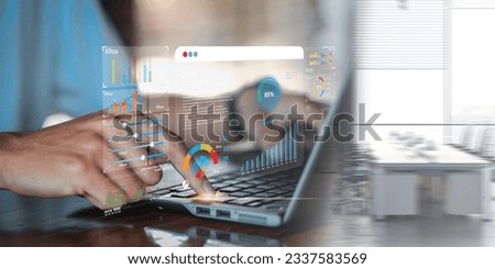 Data analyst working on business analytics dashboard with charts, with KPI and metrics connected to the database for technology finance, operations, sales, marketing Royalty-Free Stock Photo #2337583569