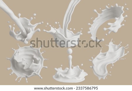 Set of Milk splash and pouring, yogurt or cream include Clipping path, 3d illustration. Royalty-Free Stock Photo #2337586795