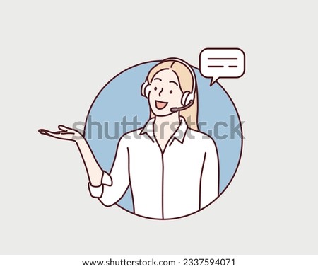 Businesswoman working in call center. Hand drawn style vector design illustrations. Royalty-Free Stock Photo #2337594071