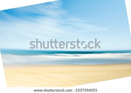 Blue ocean, sandy beach, intentional blur, holiday background