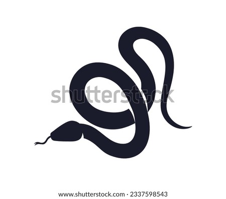 Snake silhouette. Black viper symbol, icon. Serpent with tongue. Asp, cobra, venom shadow, shape. Chinese lunar horoscope, zodiac stencil. Flat vector illustration isolated on white background