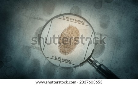 Magnifier and fingerprint police form.  Background on the theme of crime, police, fbi, detective, investigation, consequent; inquiry. Also the topic of security, identification, id, biometric etc.