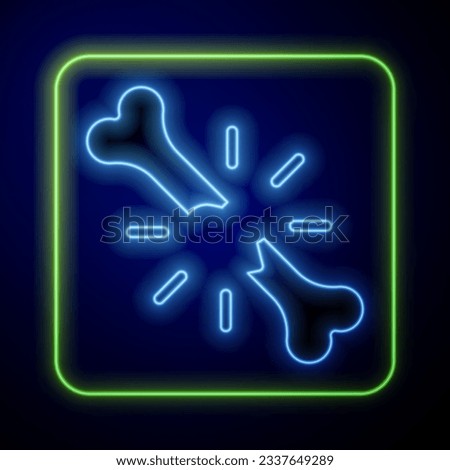 Glowing neon Human broken bone icon isolated on blue background.  Vector