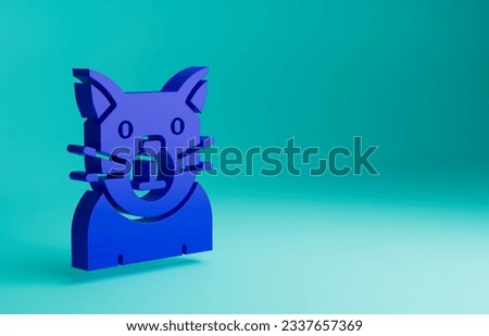 Blue Cat icon isolated on blue background. Animal symbol. Happy Halloween party. Minimalism concept. 3D render illustration.