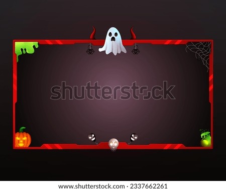 Halloween Stream Overlay Red Border Frame with Pumpkin, Ghost, Skull, Spider and Spooky Elements for Halloween party celebration screen broadcast