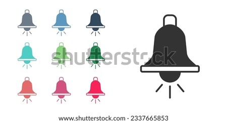 Black Ringing alarm bell icon isolated on white background. Fire alarm system. Service bell, handbell sign, notification symbol. Set icons colorful. Vector