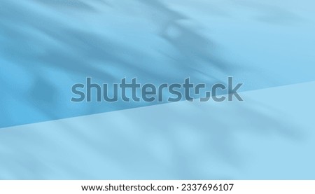Studio background with leaves shadow effect on blue wall,Vector luxury  Scene Empty Room Display with light and leaves silhouette for Organic product presentation banner