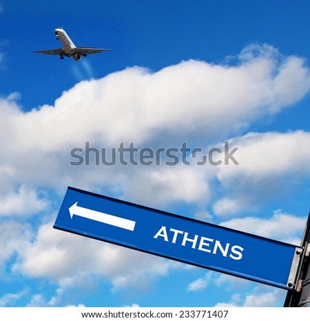 travel sign on sky,travel to Athens