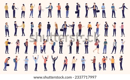 Office and business people vector collection - Set of characters working with computers, standing, talking and doing work. Flat design illustration Royalty-Free Stock Photo #2337717997