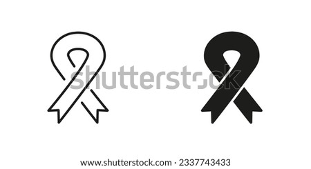 Cancer Ribbon Loop Line and Silhouette Black Icon Set. Support People with Cancer. Hiv Awareness Day Symbol Collection. Hope, Tolerance, Solidarity Campaign Pictogram. Isolated Vector Illustration.