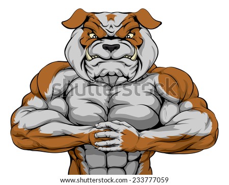 A tough muscular bulldog mascot character getting ready for a fight