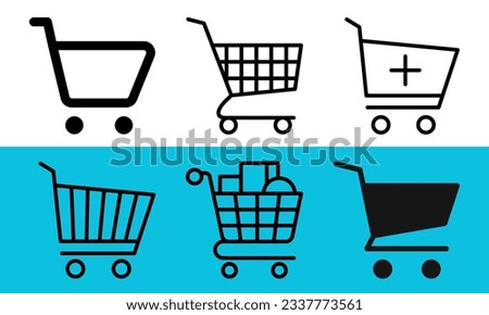 Trolley icons of shopping baskets and carts Collection of icons for the store such as carts and shopping baskets mobile and online store.  Royalty-Free Stock Photo #2337773561