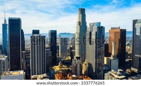 Los Angeles, California, USA downtown cityscape. Aerial view. Drone. 