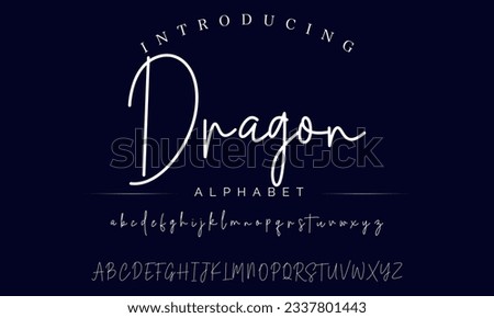 Dragon Hand drawn vector alphabet. Modern monoline signature script font. Elegant Signature Font. Best Alphabet Beautiful Calligraphy Signature Font lettering handwritten