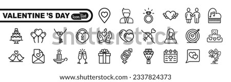 Valentines Day simple black line icons vector set	