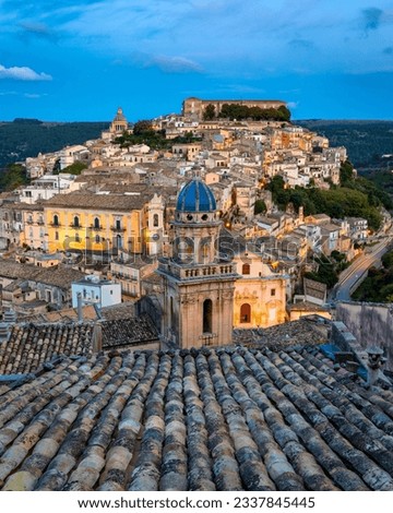 View of Ragusa (Ragusa Ibla), UNESCO heritage town on Italian island of Sicily. View of the city in Ragusa Ibla, Province of Ragusa, Val di Noto, Sicily, Italy.  Royalty-Free Stock Photo #2337845445