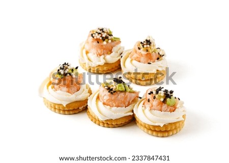 tiger shrimp canape on white background for food delivery restaurant menu Royalty-Free Stock Photo #2337847431