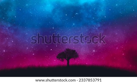 beautiful galaxy with a tree in the middle 