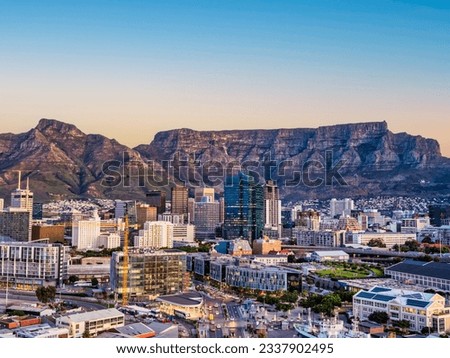 Cape Town city CBD and table mountain in the background during sunset, South Africa Royalty-Free Stock Photo #2337902495