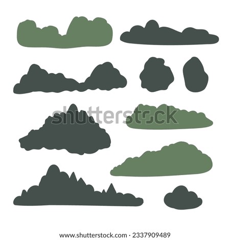 mountain landscape creator clipart, vector travel illustration, road trip clip art, mountain scene images in flat cartoon style, abstract nature, rock forest tourist hiking